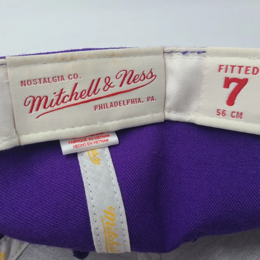 New Orleans Jazz Hat Fitted 7 Mitchell &‎ Ness Purple Yellow NBA Logo Wool Men